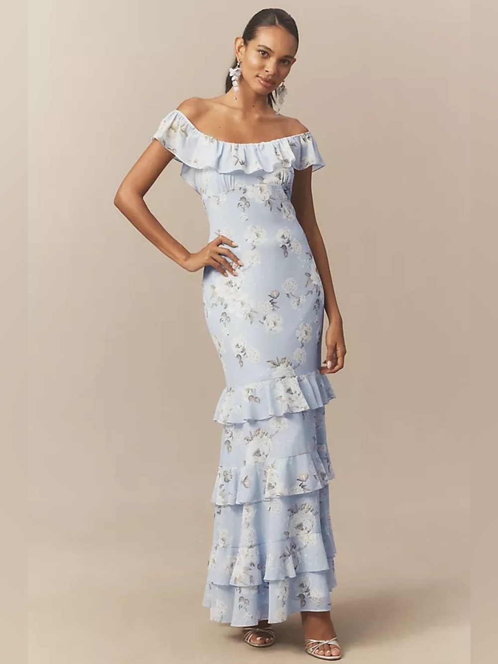 NWT Anthropologie BHLDN Elara Ruffle Chiffon Floral Maxi Dress